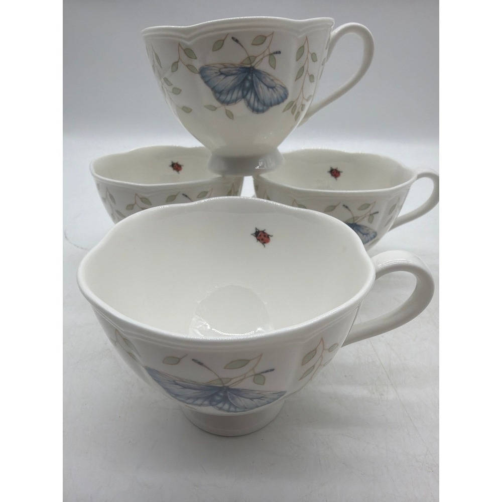 4 Lenox Butterfly Meadow Tea Cup Louise Le Luyer Butterfly Ladybug Scallop Edge
